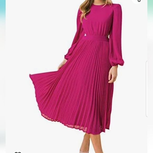 Paintcolors Women's Long Puff Sleeve Pleated Long Maxi Dress Cutout High Waist M - Picture 14 of 14